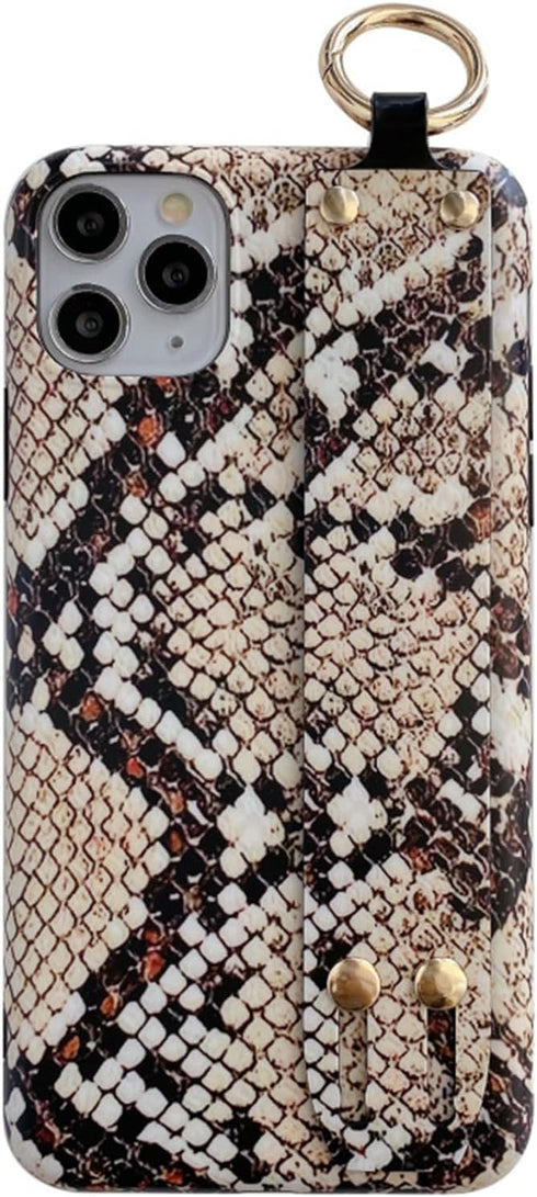 siduater Hand Strap Case for 6.7" iPhone 15 Pro MAX with Kickstand, Wrist Band Strap Snake Pattern Textured Soft Shockproof Cover, Adjustable Hand...