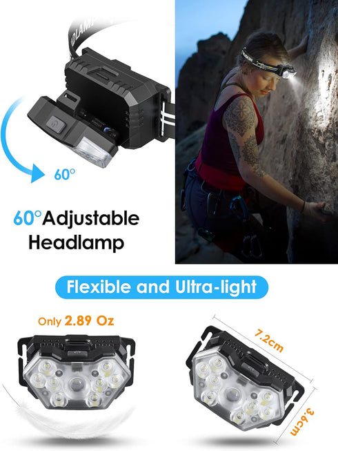 Lsnisni 9 LED Headlamp 2 Pack, 2000 Lumen Super Bright Head Lamp with 6 Modes, IPX5 Waterproof Head Light, Lightweight Head Flashlight for Kids Ad...