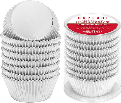 Caperci Silver Foil Cupcake Muffin Liners Standard Size Baking Cups 150-Pack - Premium Greaseproof & Sturdy...