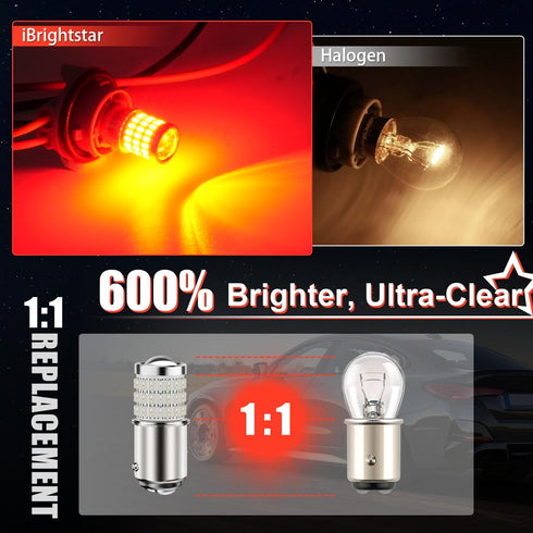 iBrightstar 1157 LED Bulb Red, BAY15D 2057 2357 7528 LED Brake Light Bulbs Super Bright for Rear Brake Lights and Tail Lights, 2 Pack...