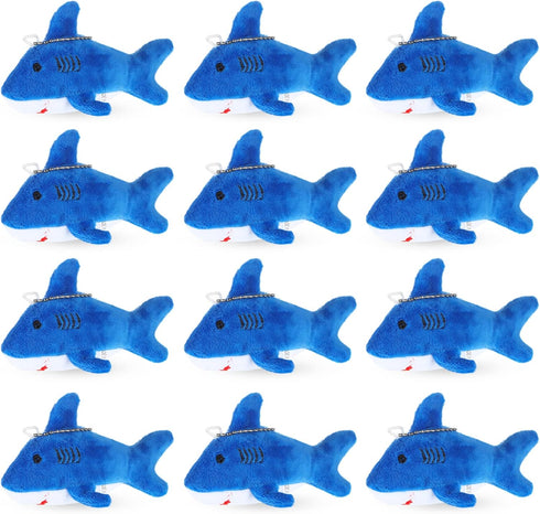12 Pcs Shark Party Favors Mini Shark Stuffed Animal Shark Plush Toys Shark Keychain Tiny Ocean Animal Toys, 4.7 Inch(No Light,Dark Blue)...