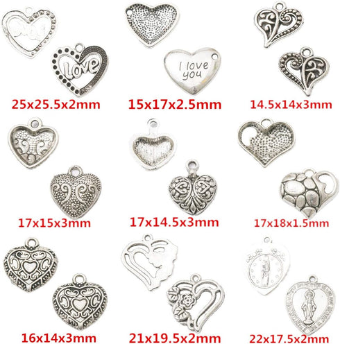 Zhiheng Assorted 93pcs Heart Shaped Alloy Pendants Love Wine Glass Charms Bracelet Necklace Beads Wine Glass Charms for Jewellery Making Birthday ...
