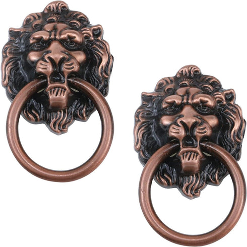 Ring Pulls Handle 2-inch Lion Head Drawer Pulls Vintage Red Copper Tone Cabinet Ring Pulls -2pcs...