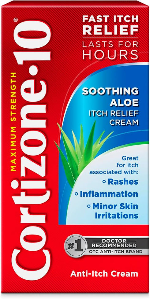 Cortizone-10 Maximum Strength Soothing Aloe Itch Relief Cream, 1% Hydrocortisone, Fast-Acting, Anti-Itch Cream for Bug Bites, Rash, Eczema, Psoria...