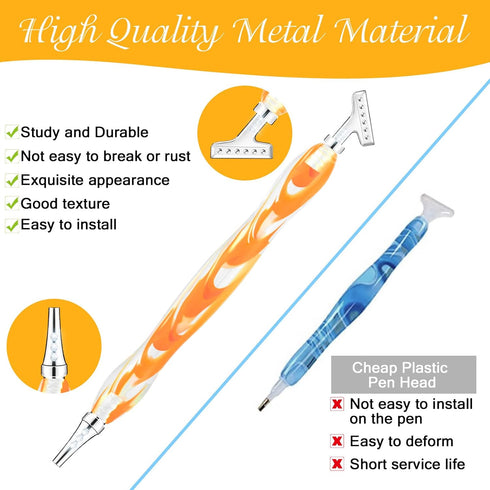 Sonsage Diamond Art Painting Resin Pen DIY 5D Orange Diamond Art Accessories and Tools Metal Tips Ergonomic Multi Refillable Applicator Holder Sup...