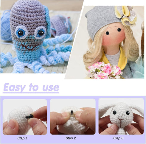 TOAOB 150pcs Safety Eyes for Amigurumis with Washers 6mm to 12mm Plastic Crochet Black Craft Doll Eyes for Crocheting Stuffed Animals Bears Toys D...