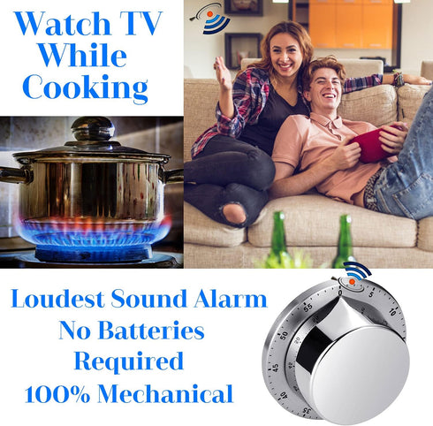 Kitchen Timer, Chef Cooking Timer Clock with Loud Alarm, No Batteries Required, 100% Mechanical - Magnetic Backing, Exquisite Stainless Steel Body...