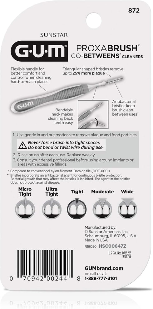 GUM Proxabrush Go-Betweens - Tight - Interdental Brushes - Soft Bristled Dental Picks for Plaque Removal Health - Safe for Braces & Dental Devices...