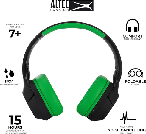 Altec Lansing Kid Safe Noise Cancelling Wireless Headphones 15H Battery, 85dB Volume Limit, Foldable Design Powerful Sound, Active Noise Cancellat...