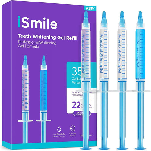 iSmile Teeth Whitening Gel Syringe Refill Pack - (3) 3ml Whitening Gel Syringes, (1) Remineralization Gel Syringe, No Sensitivity, Premium Quality...