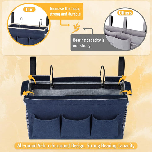Bedside Caddy Bedside Organizer Bedside Storage Caddy with Fixed Straps and Water Bottle Holder for Home College Dorm Bunk Bed Hospital Bed Crib B...