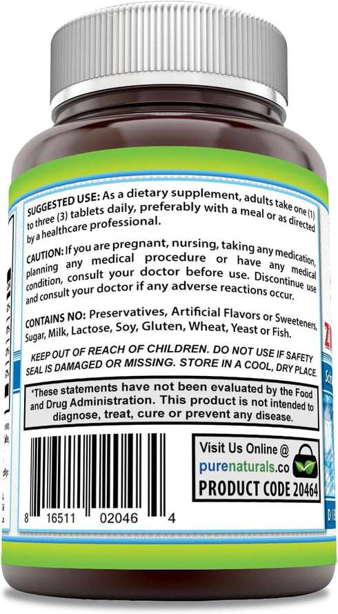 Pure Naturals Calcium Magnesium Zinc Vitamin D3 Supplement | Calcium 1000mg, Magnesium 400mg, Zinc 25mg, Vitamin D3 600 IU | Non-GMO | Gluten Free...