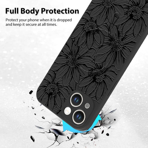 MZELQ for iPhone 13 Case, Silicone Black Floral Flowers Cute Pattern, Magnetic Compatible with MagSafe Sunflowers Camera Protection Phone Case...
