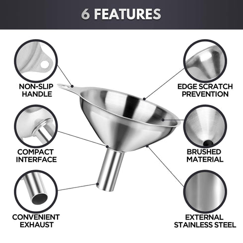 Kitchen Funnels for Filling Bottles, YGDZ 3pcs Small/Medium/Large Food Grade Stainless Steel Metal Kitchen Funnels Set for Essential Oil Spices Li...