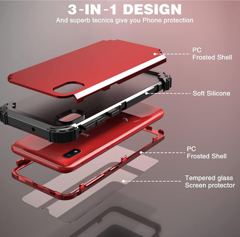 IDweel for Galaxy A10E Case with Tempered Glass Screen Protector, for Galaxy A10E, Hybrid 3 in 1 Shockproof Slim Heavy Duty Protection Hard PC Cov...
