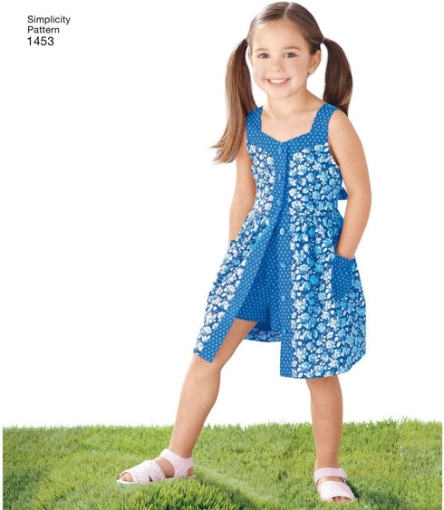 Simplicity Easy to Sew Girl's Dress, Top, Pants or Shorts and Hat Clothing Sewing Pattern Kit, Code 1453, Sizes 3-8...