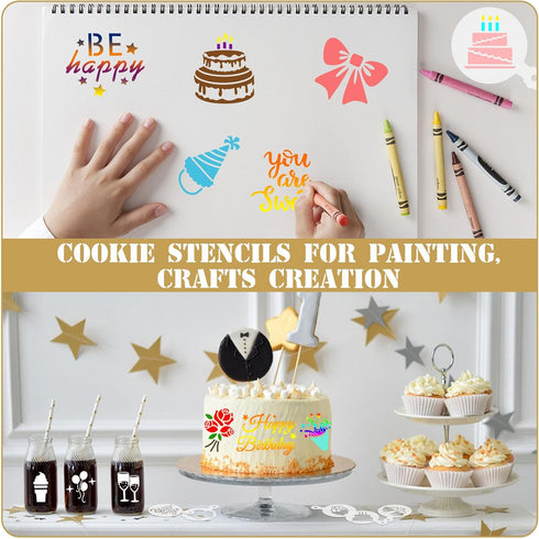 JULBEAR Birthday Cookie Stencils, 36 Pieces Reusable Coffee Decoration Stencils Templates Tools for Cookies Baking Painting Dessert Decoration DIY...