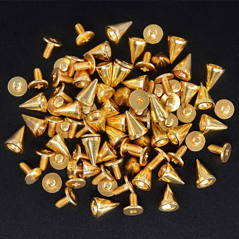 Swpeet 110 Pairs Gold 7mm x 9.5mm Bullet Cone Spike and Stud Metal Screw Back for DIY Leather Craft Cool Rivets Punk Stud Coincal Layer...