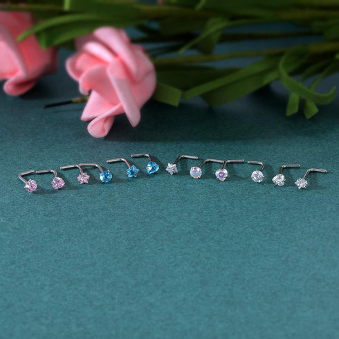 ZS 9-12PCS 20g Surgical Stainless Steel Nose Stud Ring Piercing Nose Bone/L Shaped/Nose Screws Rings Set...