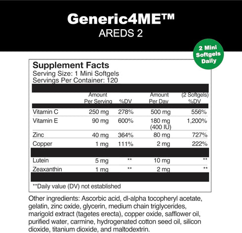 AREDS 2 SoftGels, 500 mg Vitamin C, 400 IU Vitamin E, 10 mg Lutein, 2 mg Zeaxanthin, 80 mg Zinc, 2 mg Copper - Supports Eye Health - 120 Mini Soft...