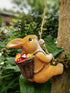 Outdoor Statues for Garden: Bunny Sculpture with Hanging Hemp Rope Animal Rabbit Outside Adorable Patio Balcony Yard Decor Patio Gifts for Women M...