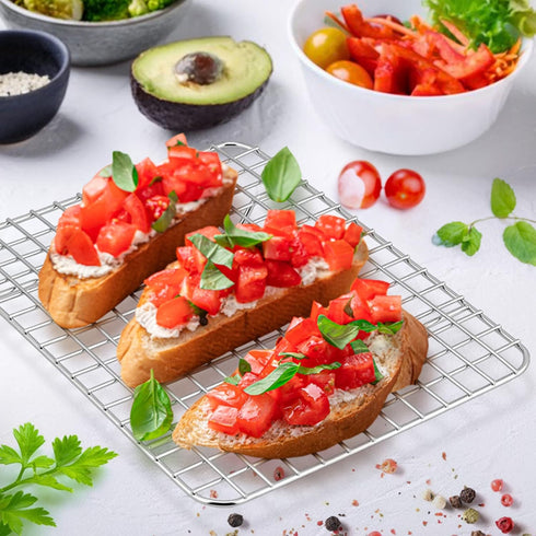 Small Baking Cooling Rack Set of 2, E-far Stainless Steel Toaster Oven Rack for Cooking Roasting Grilling Meat, 8.6” x 6.2” Metal Bakeable Wire Ra...