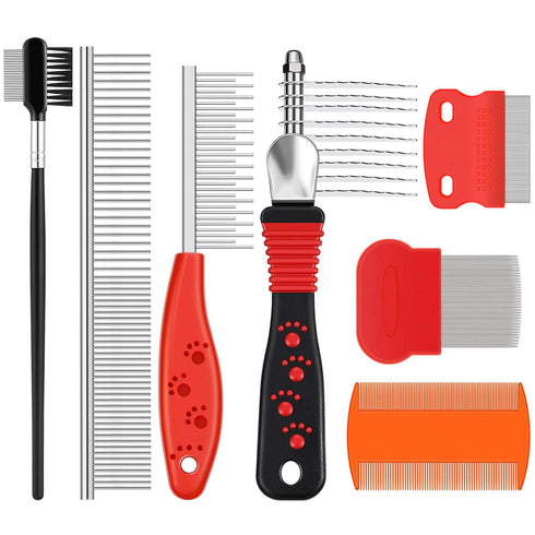 7 Pieces Tear Stain Remover Comb Set Include Dematting Comb Double-sided Dog Eye Comb Flea Lice Combs Stainless Steel Grooming Comb Multipurpose T...