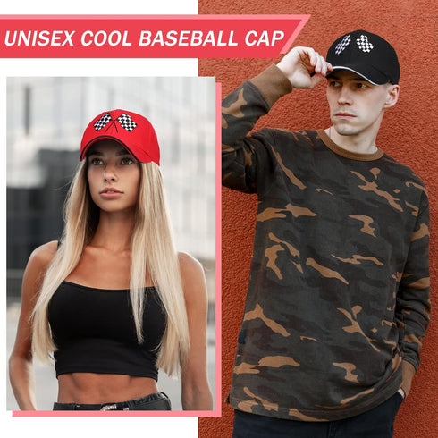 3 Pieces Baseball Cap for Men Women Checkered Flags Race Car Flag Adjustable Washable Trucker Hat Embroidery Unisex Dad Hat Sports Cap, White, Red...