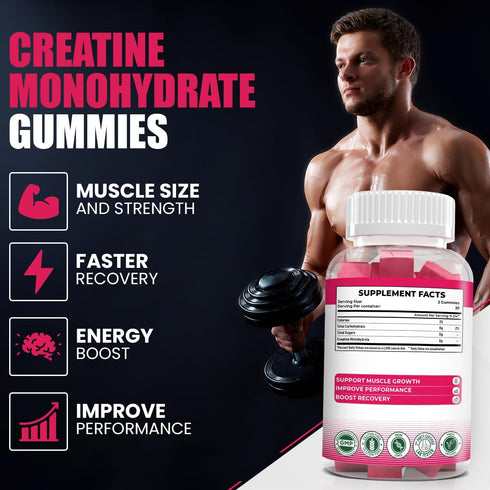 No Sugar Creatine Monohydrate Gummies for Men & Women - 3g/Gummy - 60 Chewable Creatine Gummies, Gomitas de Creatina 6000mg, Enhanced Muscle Stren...
