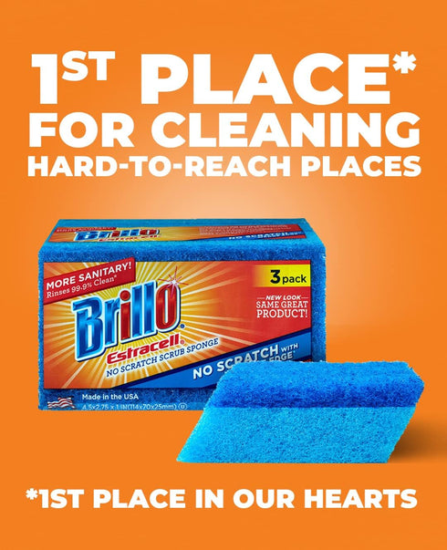 Brillo Estracell Sponges, Premium Long Lasting, Kitchen & Bathroom with Wedge Edge Variety Pack (Variety, 3 Count (Pack of 1))...