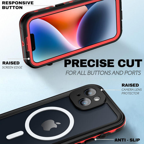 BEASTEK iPhone 14 Plus Waterproof MagSafe Case - TRE Series, Shockproof, Dustproof, IP68, Built-in Screen Protector, Anti-Scratch Magnetic Cover (...
