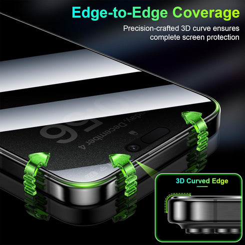 Esanik 2 Pack 360 Degree 4-way Anti-spy for iPhone 15 Pro Max Privacy Screen Protector 6.7'' Tempered Glass, Installation Frame, 9H Hardness......