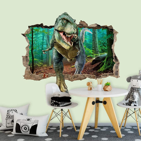 Supzone Dinosaur Wall Stickers Broken 3D Decorative Wall Decals Removable Boys Bedroom Baby Nursery Childrens Wall Decor...