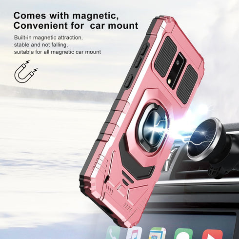 TJS Compatible for BLU View 4 (B135DL) Case, with Tempered Glass Screen Protector, Metal Ring Magnetic Support Kickstand Heavy Duty Drop Protectio...