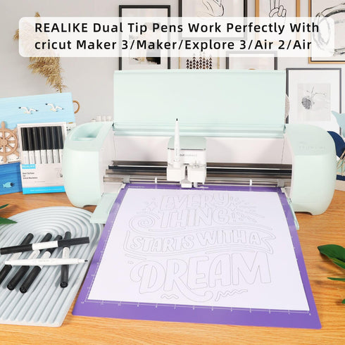 REALIKE Dual Tip Pens for Cricut Maker 3/Maker/Explore 3/Air 2/Air, Black Pens Set of 7 Pack Dual Tip Marker Fine Point Pen Writing Drawing Access...