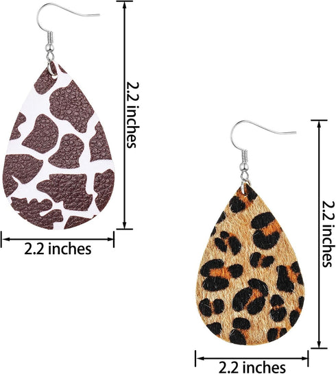 Hicarer 20 Pieces Leather Earrings for Women Petal Leopard Print Teardrop Dangle Earrings(Solid Teardrop Style)...