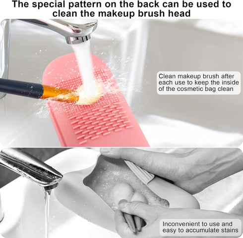 Travel Makeup Brush Holder, Silicone Makeup Brush Organizer, Soft Dirt-resistant Brushes Cosmetic Bag, Makeup Brush Bag Travel Essentials for Wome...