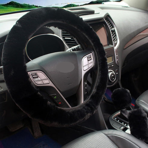 6 Pieces Set Fluffy Steering Wheel Cover Set, Soft Fuzz Handbrake Cover Gear Shift Cover, Cup Pad, Rearview Mirror Decorative Chain, Universal Car...