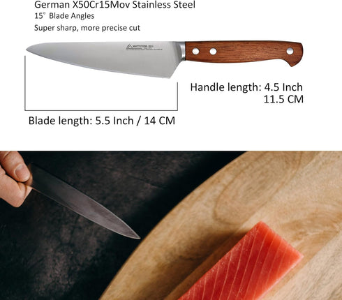Utility Knife 5.5 Inch - MATTSTONE HILL Small Kitchen Knife, Compact Chef Knife, Petty Knife, German Steel, Wood Handle...