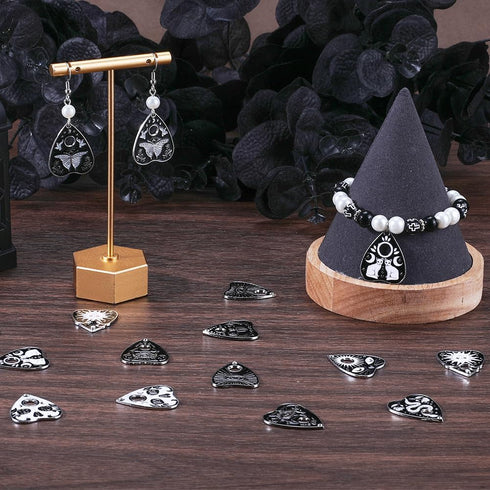 SUNNYCLUE 1 Box 20Pcs 10 Styles Tarot Charms Bulk Enamel Magic Charm Black Silver Alloy Cat Halloween Ouijas Heart Gothic Charm for Jewelry Making...