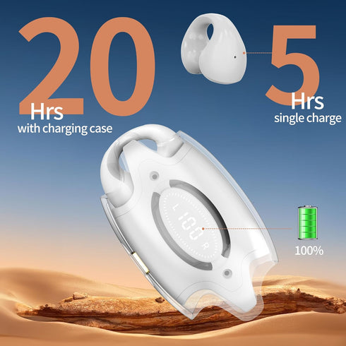 Ear Clip Headphones, Open Ear Headphones Bluetooth 5.3 with Mic/Display, Wireless Ear Clips Earbuds, 24 Hours Playtime Waterproof Ear Buds with Ch...