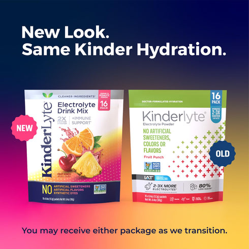 Kinderlyte Electrolyte Powder for Kids and Adults - Drink Mix Hydration Packets (Fruit Punch, 16 Count), No Artificial Sweeteners or Flavors, No S...