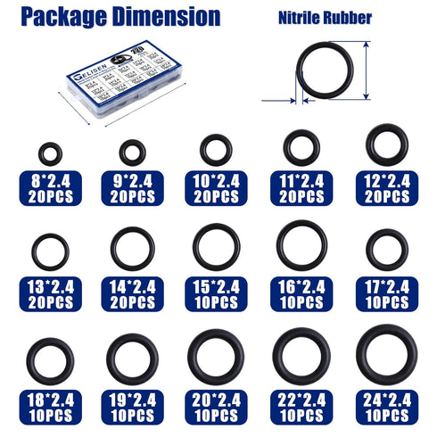 Gelisen 220Pcs Nitrile Rubber O-Rings Kit Thickness 2.4mm 15 Size Universal NBR Metric Washer Gasket Assortment Set for Automotive Faucet Pressure...