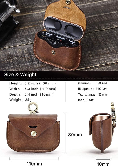 Compatible with So-ny WF-1000xm3 Case, Personalized wf-1000xm3 Leather case with Carabiner, Genuine Leather Protective Case Cover Shockproof,Wirel...