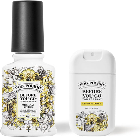 Poo-Pourri Before-you-Go Toilet Spray Bundle, Original Citrus 2 Fl Oz and Original Citrus 1 Fl Oz Pocket Travel Size - Lemon, Bergamot and Lemongr...