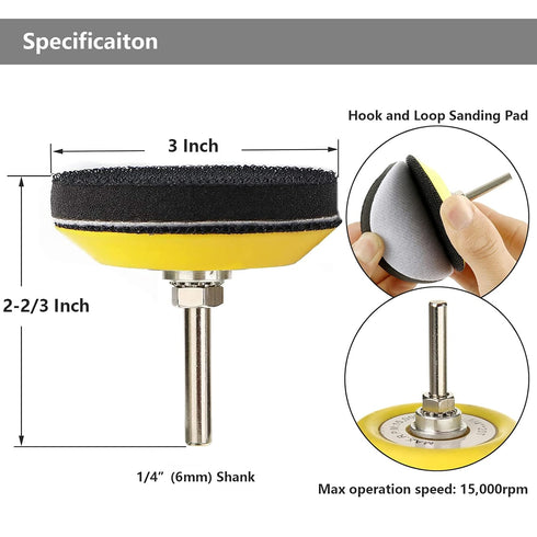 Yakamoz 2 Pack 3-Inch Hook and Loop Sanding Backing Pad with 1/4 Inch Shank and Soft Foam Layer Buffering Pad Polishing Tool Kit for Drill Air Die...