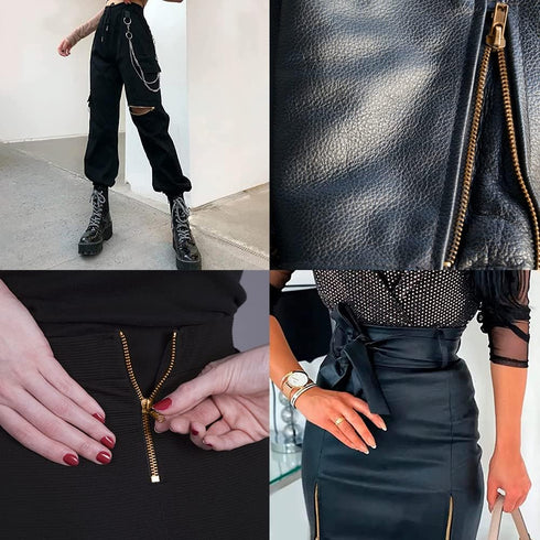 Lakesstory 3 Inch Metal Zipper - Black, Gold Brass, Heavy Duty, Non-Separating, Durable, for Clothing & DIY Projects...