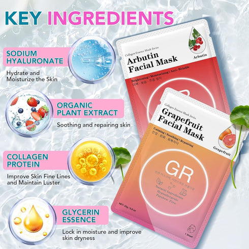 24Pack Collagen Essence Sheet Facial Masks, Face Masks Skincare, Hydrating Face Masks, Moisturizing and Soothing, Natural Skin Care Spa Face Mask,...