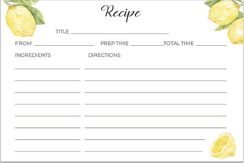 Heart&Berry Lemon Recipe Cards 4x6 Double Sided - Set Of 50 Thick Recipe Cards...