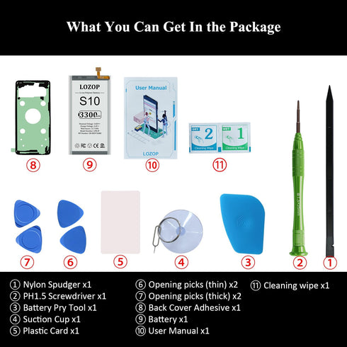 S10 Battery Replacement Kit for Samsung Galaxy S10 SM-G973U/U1/F/W/X and Other All G973 Models with Repair Tools Kit and User Manual...